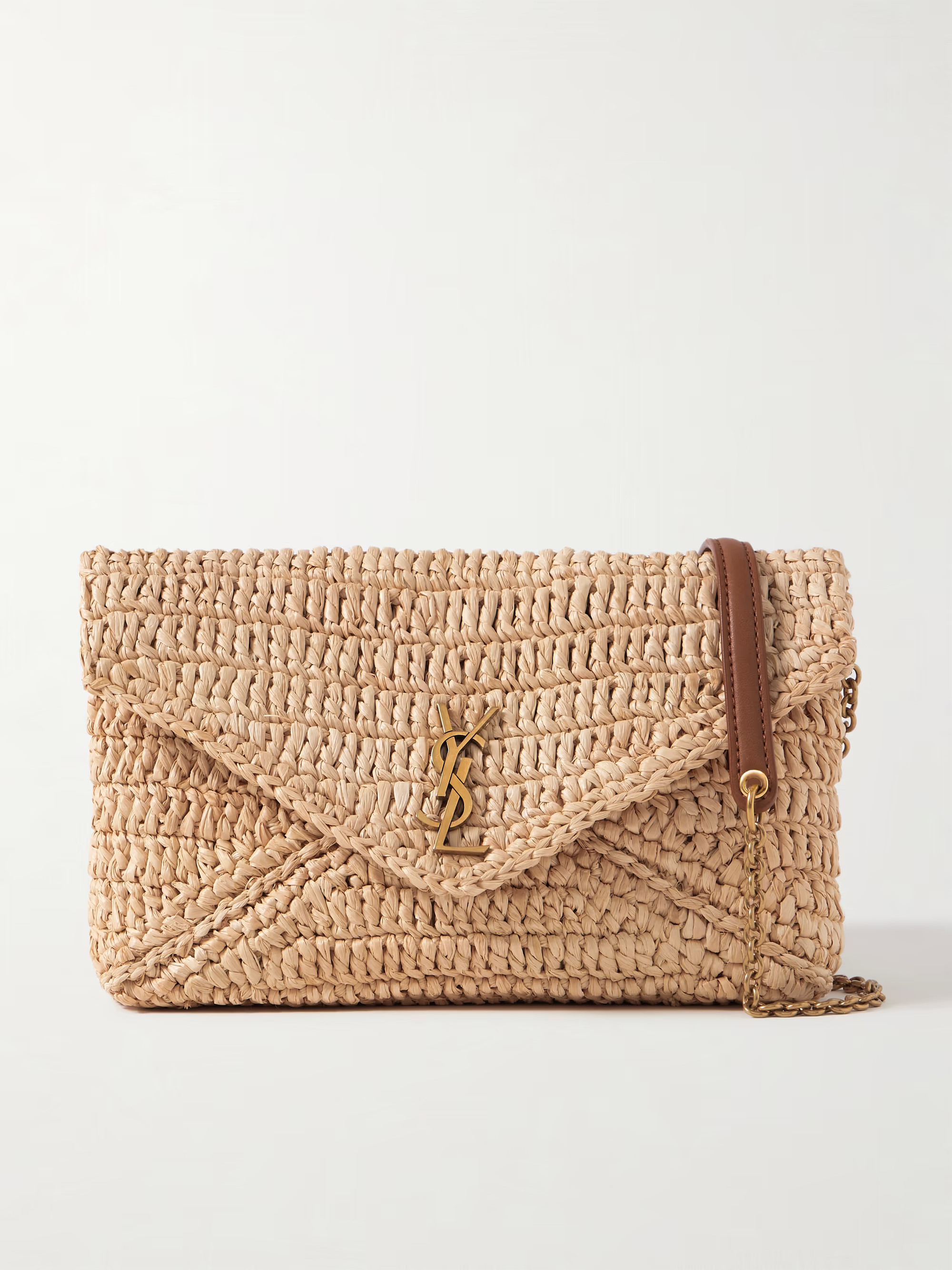 Cassandre leather-trimmed raffia shoulder bag | NET-A-PORTER (US)