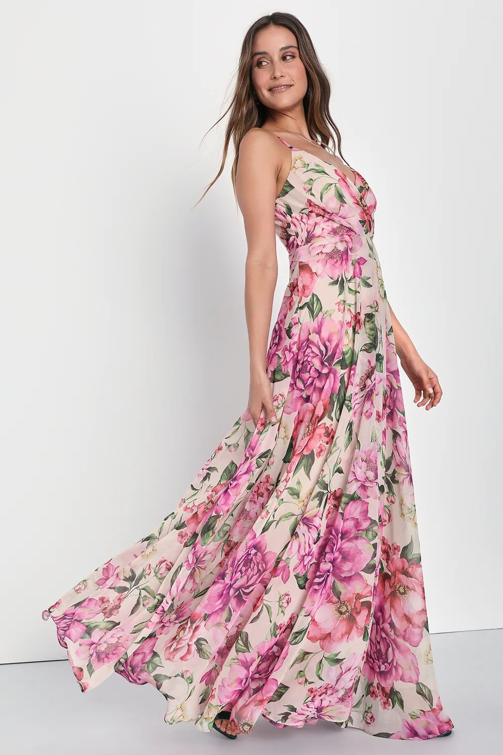 Seasons of Love Blush Pink Floral Print Surplice Maxi Dress | Lulus (US)