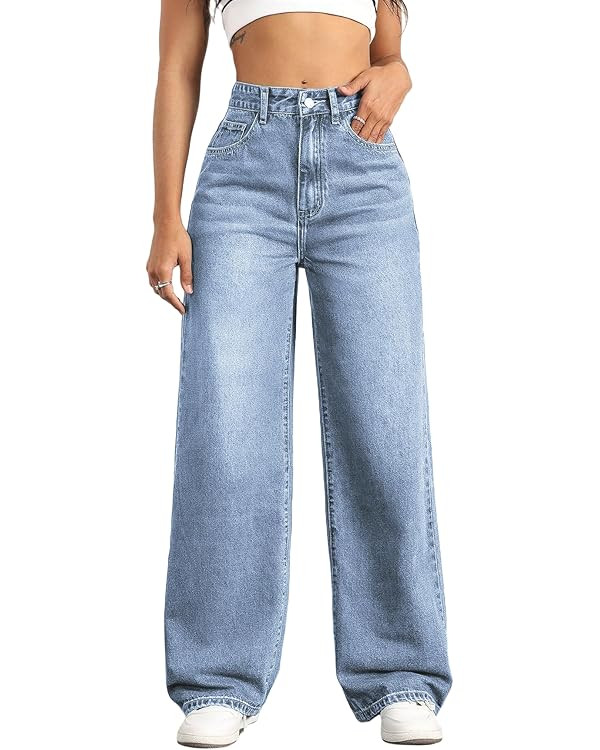 Straight Leg Jeans for Women,High Waisted Wide Leg Loose Stretchy Boyfriend Denim Pants Baggy Jea... | Amazon (US)