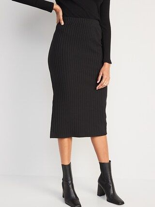 Fitted Rib-Knit Midi Skirt for Women | Old Navy (US)
