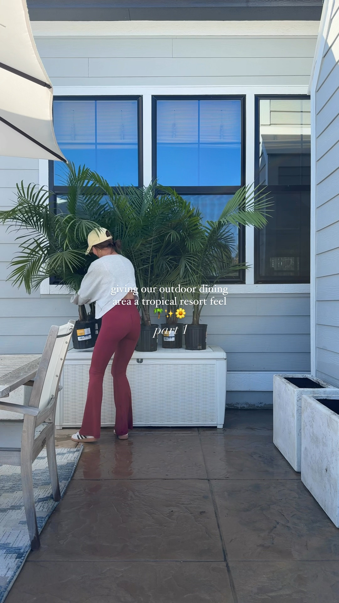 giving our outdoor dining area a tropical resort feel pt. 1 🌴 | palms + planters are from @loweshomeimprovement 

save & stay tuned for pt. 2 to see it all come together 🫶🏼
#backyard #outdoordining #alfresco #outdoorfurniture #outdoorliving #backyarddesign #outdoorplants #spring 

#LTKFindsUnder100 #LTKSeasonal #LTKHome