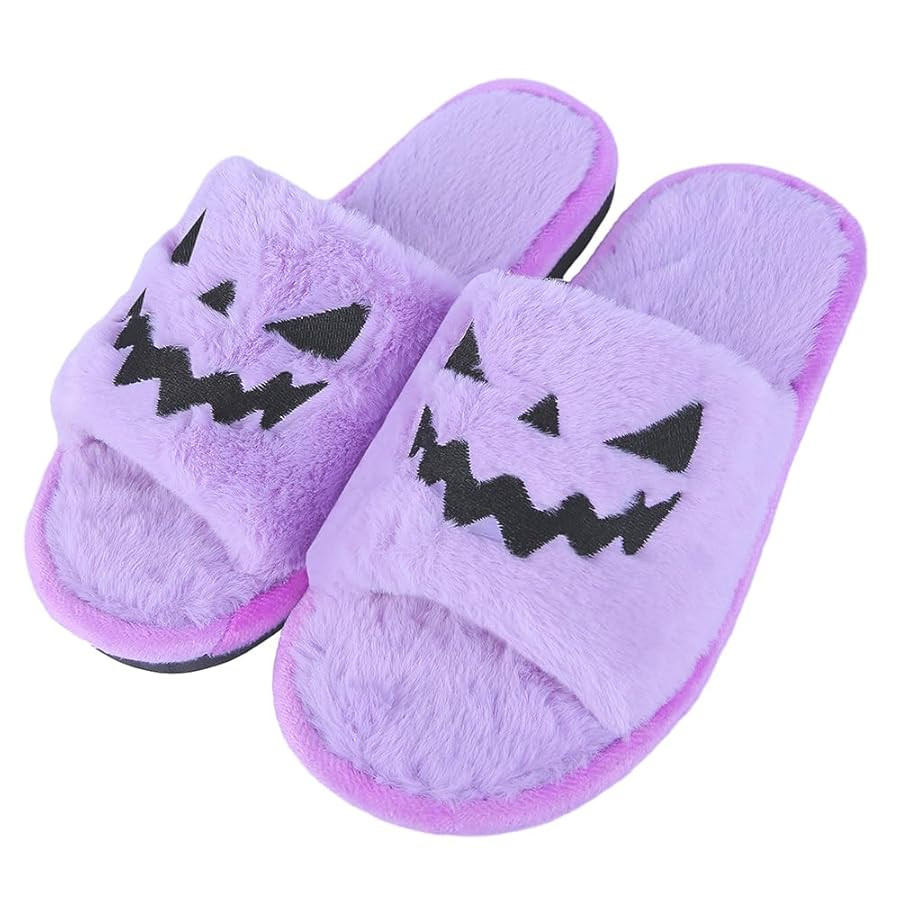 TITTOK Spooky Slides Halloween Slippers Jack O Lantern Pumpkin Soft Plush Cozy Open Toe Indoor Ou... | Amazon (US)
