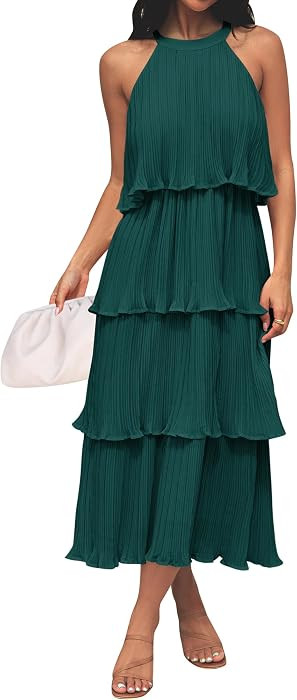 ZESICA Womens Summer Halter Ruffle Wedding Guest Midi Dresses | Amazon (US)