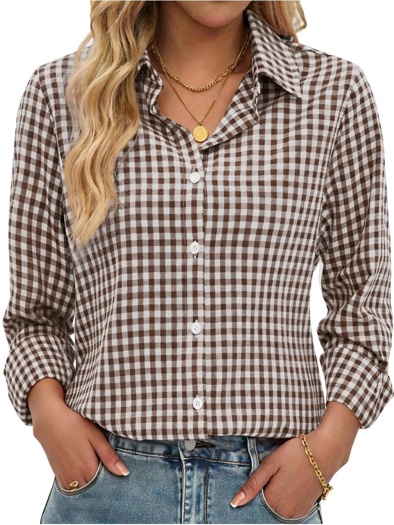 Fantaslook Plaid Button Down Shirts for Women Dressy Casual Long Sleeve Shirts Collared Work Blou... | Walmart (US)