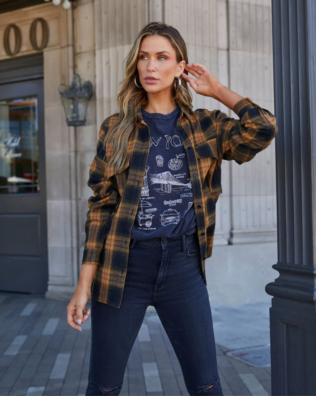 Petaluma Cotton Blend Plaid Button Down Top | VICI