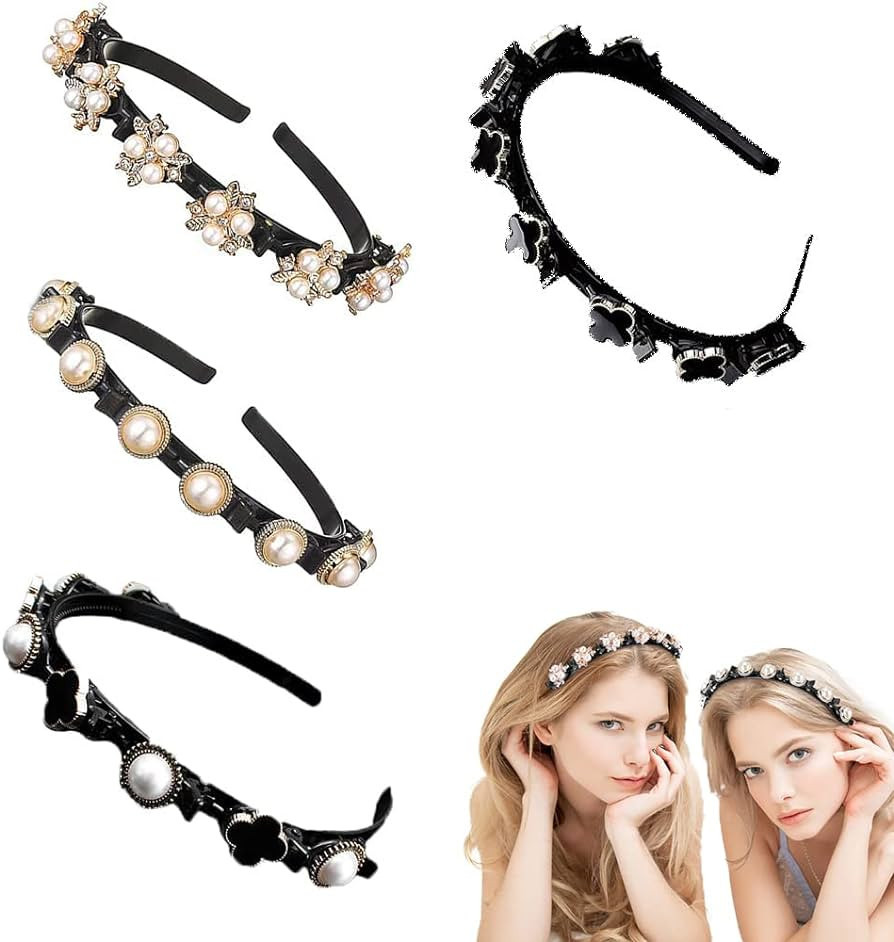 YCZB 4 Pcs Rhinestone Fashion Headbands Double Bangs Hairstyle Hairpin Headbands, Double Layer Tw... | Amazon (US)