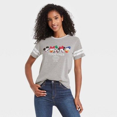 Women's Disney Mickey and Friends Together Short Sleeve Graphic T-Shirt - Gray | Target