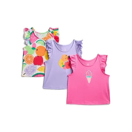 Wonder Nation Toddler Girls' Tank Top with Flutter Sleeves, 3-Pack, Sizes 18M–5T | Walmart (US)