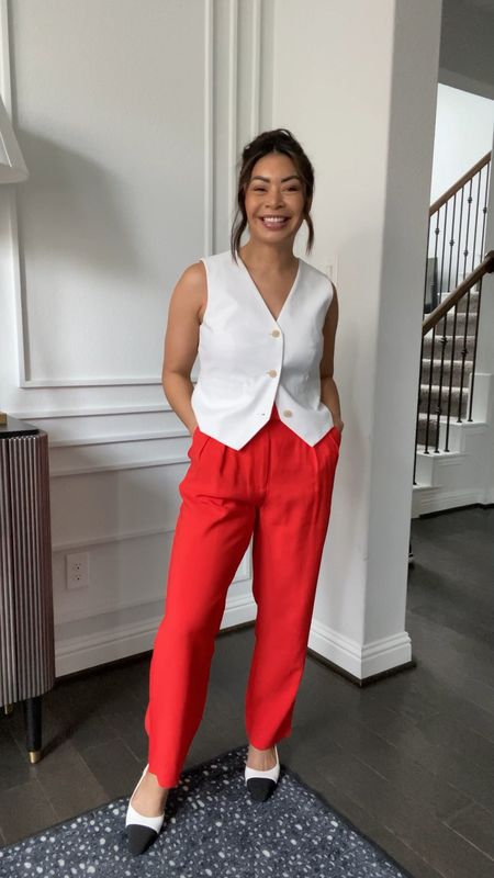 Love these red ankle pants for a work wear look! Wearing a small 

#LTKfindsunder100 #LTKover40 #LTKworkwear
