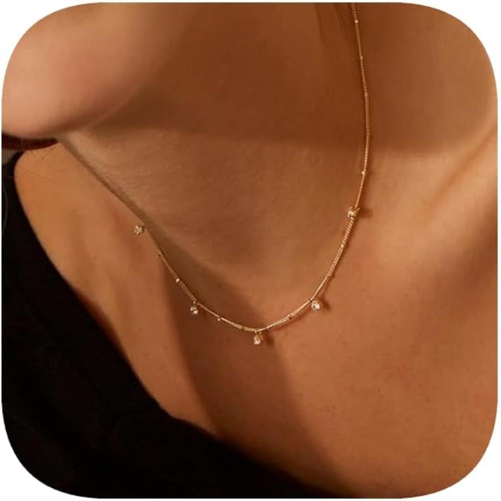 Herringbone Necklace for Women, 14K Gold Plated Layered Necklace Gold Station Necklace for Girls,... | Amazon (US)