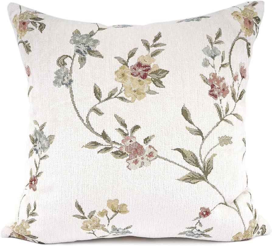 YOUR SMILE Embroidery Jacquard White Floral Leaf Pattern Square Decorative Throw Pillow Case Cush... | Amazon (US)