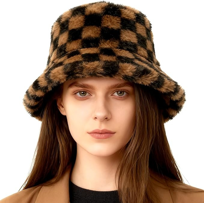 Winter Faux Fur Bucket Hat - Cozy Fuzzy Furry Hats for Women & Men, Adjustable & Packable Cold Bu... | Amazon (US)