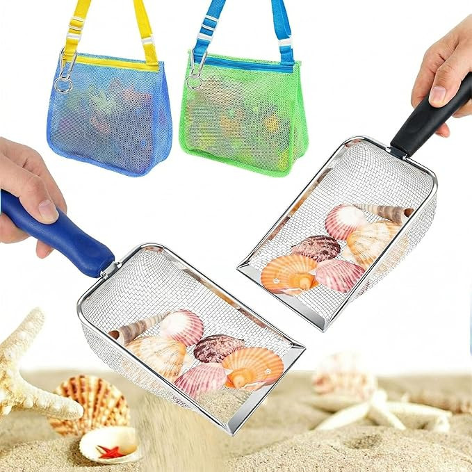 3 otters 2 Pack Beach Mesh Shovel with Mesh Beach Bag for Shell Collecting, Sand Sifters Shell Co... | Amazon (US)