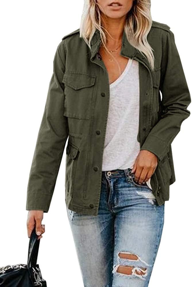 Ivay Womens Military Lightweight Jacket Anorak Button Zip Up Casual Utility Coat with Pockets | Amazon (US)