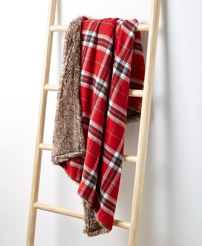 Plaid Flannel Reverse to Faux Fur Throw, 50" x 60", Created For Macy's | Macys (US)