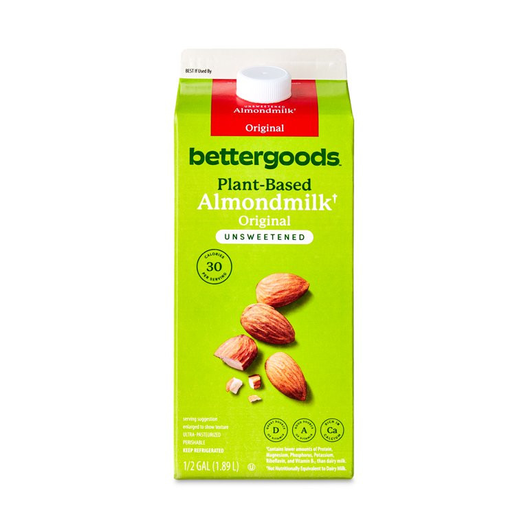 bettergoods Plant-Based Unsweetened Original Almondmilk, Half Gallon - Walmart.com | Walmart (US)