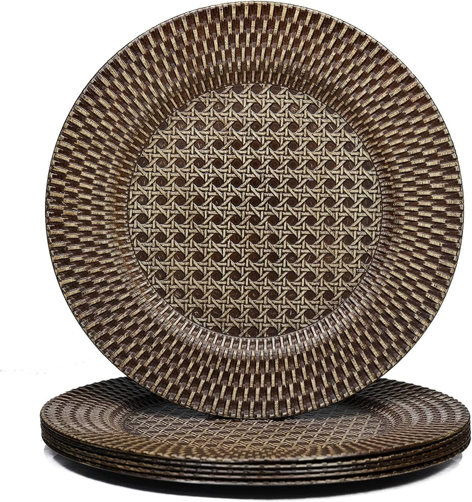 Spsyrine Faux Rattan Rustic Charger Plates, Set of 6 Elegant Round Plastic Plate Chargers for Din... | Amazon (US)
