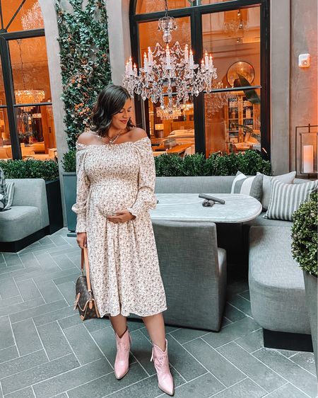 The cutest dress for your bump for Nashville night 1, love it with a pair of cowboy boot booties  

#LTKSeasonal #LTKbump #LTKtravel