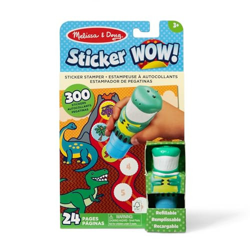 Melissa & Doug Sticker Wow!™ 24-Page Activity Pad and Sticker Stamper, 300 Stickers, Arts and Crafts Fidget Toy Collectible Character – Dinosaur Creative Play Travel Toy for Girls and Boys 3+, | Amazon (US)