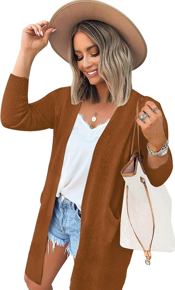 ECOWISH Womens Cardigan Color Block Striped Draped Kimono Cardigans Long Sleeve Open Front Casual... | Amazon (US)