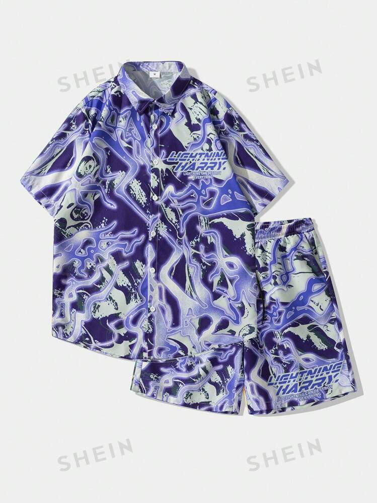 ROMWE Street Life 2pcs/Set Men Casual Short Sleeve Shirt And Shorts Outfit, Perfect For Spring An... | SHEIN