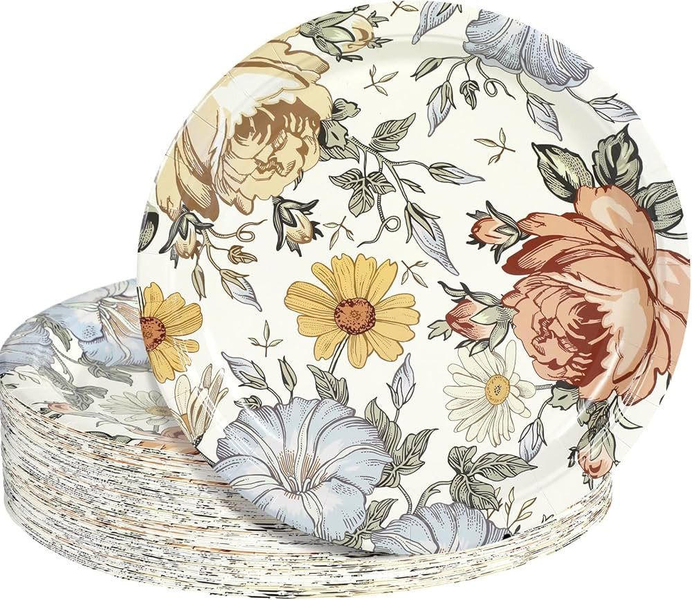 36 Pieces Retro Style Floral Paper Plates, 9 Inches Elegant Floral Paper Plates Disposable Floral... | Amazon (US)