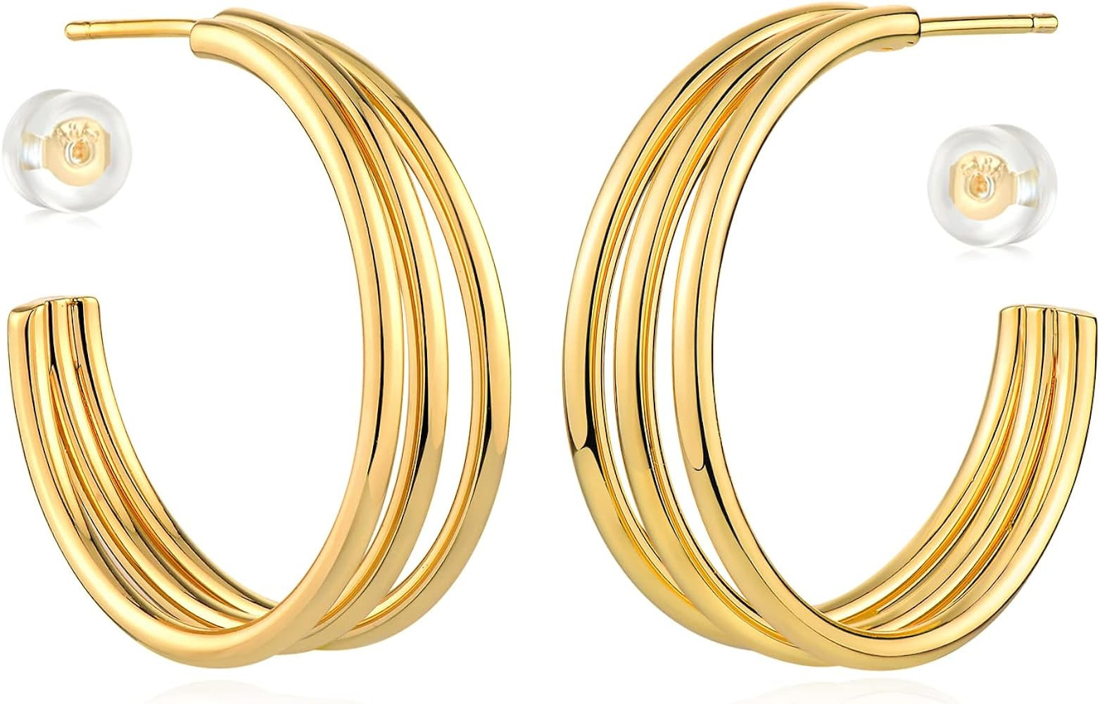 MYEARS Women Hoop Earrings Gold Open C Shape 14K Gold Filled Small Simple Handmade Hypoallergenic... | Amazon (US)