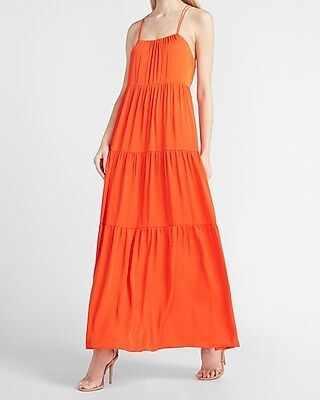 Tiered Cross-Back Maxi Dress Orange Women's XXS | Express