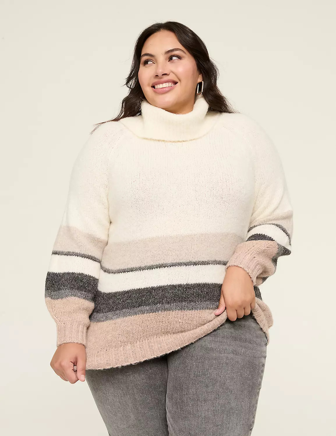 Cowlneck Striped Pullover Sweater | Lane Bryant (US)