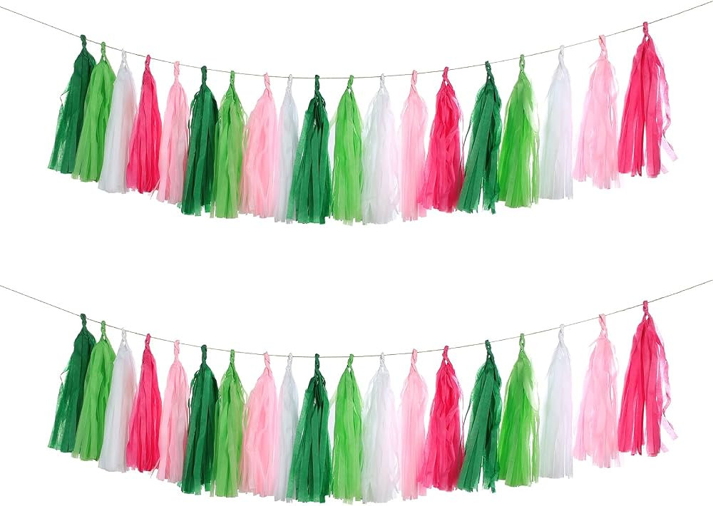 Mefuny 25PCS DIY Tissue Garland Hawaiian Summer Tropical Theme Decor, Hot Pink Green Banner Perfe... | Amazon (US)