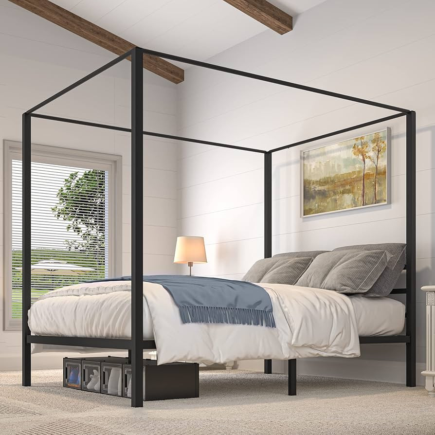 YITAHOME Canopy Bed Frame Metal Four Posters 14 Inch Platform with Built-in Headboard Strong Meta... | Amazon (US)