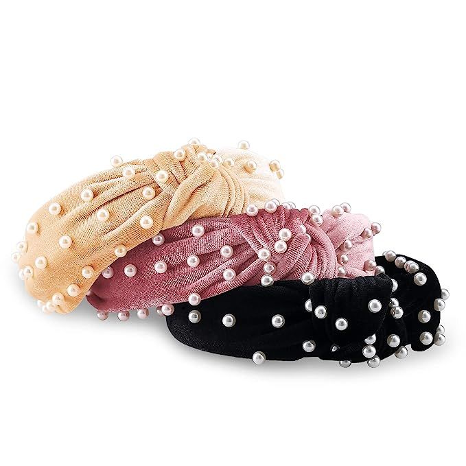 AIEBAO Pearl Headband (3PACK, Black+Beige+Pink) | Amazon (US)
