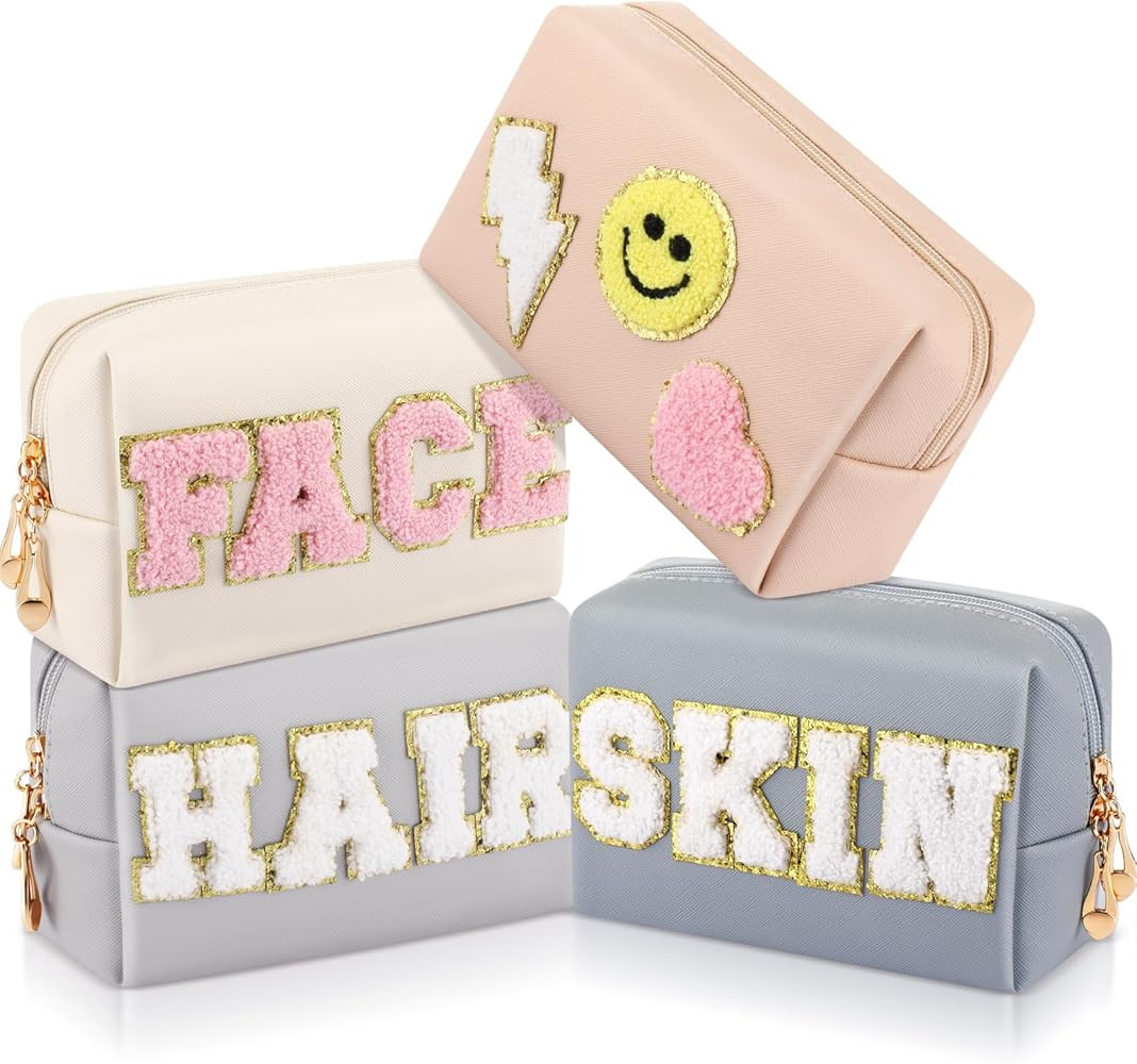 Sanwuta 4 Pcs Hair Face Skin Travel Bag Set Preppy Makeup Pouch PU Leather Skincare Bag Waterproo... | Amazon (US)