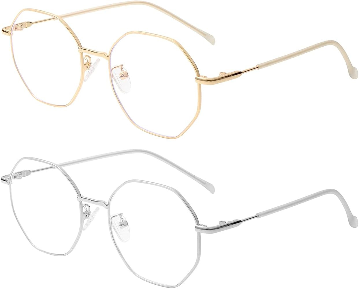 Polygon Blue Light Blocking Glasses for Women Men Retro Octagon Square Non-prescription Metal Fra... | Amazon (US)