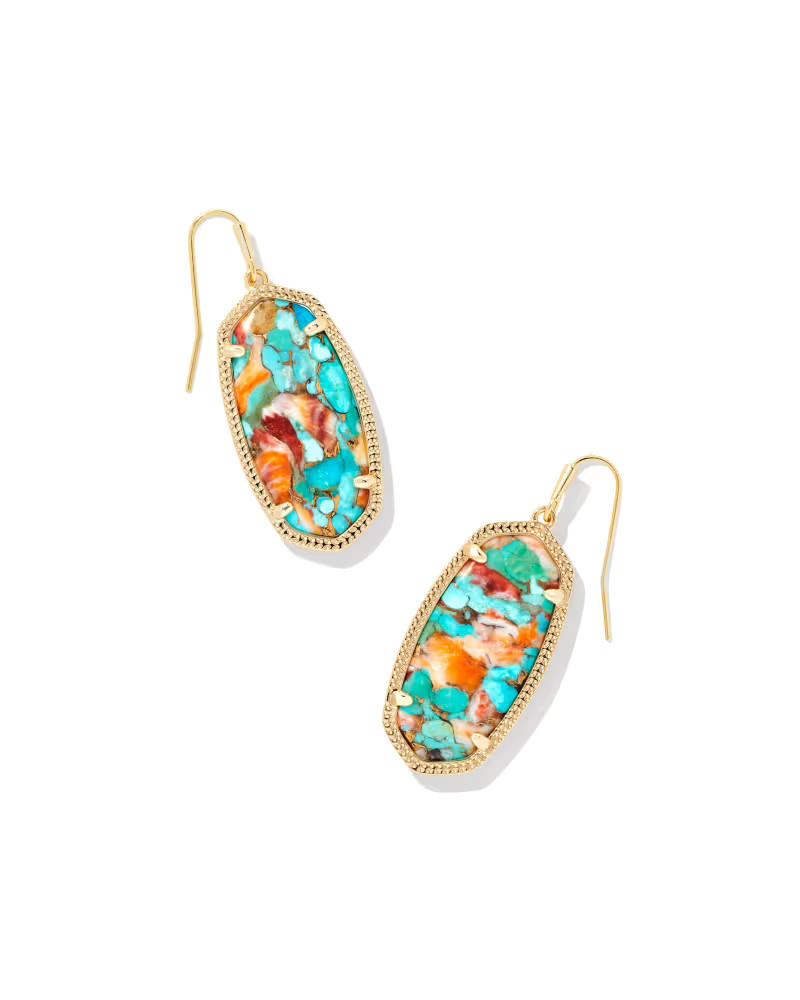 Elle Gold Drop Earrings in Bronze Veined Turquoise Magnesite Red Oyster | Kendra Scott
