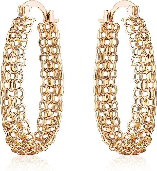 Gold Filigree Earring for Women | Barzel 18K Gold Plated Filigree Link Mesh Braided Hoop Earrings... | Amazon (US)