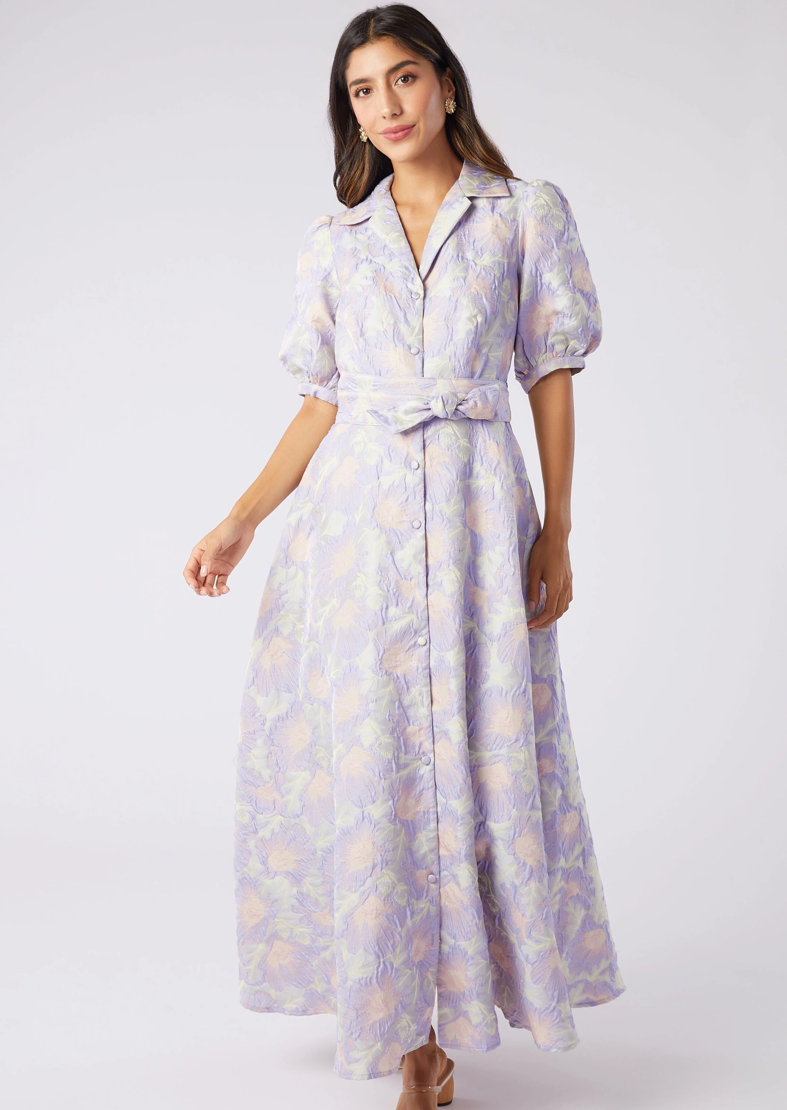Charlotte Gown Lilac Floral Jacquard | Abbey Glass