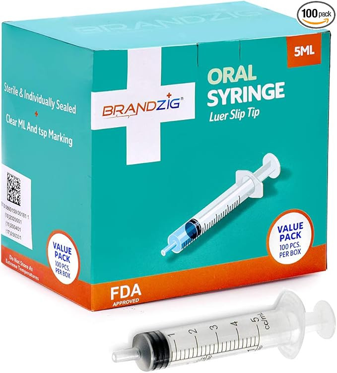 5ml Oral Syringes - 100 Pack – Luer Slip Tip, No Needle, Individually Blister Packed - Medicine... | Amazon (US)