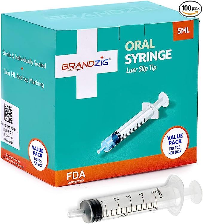 5ml Oral Syringes - 100 Pack – Luer Slip Tip, No Needle, Individually Blister Packed - Medicine... | Amazon (US)