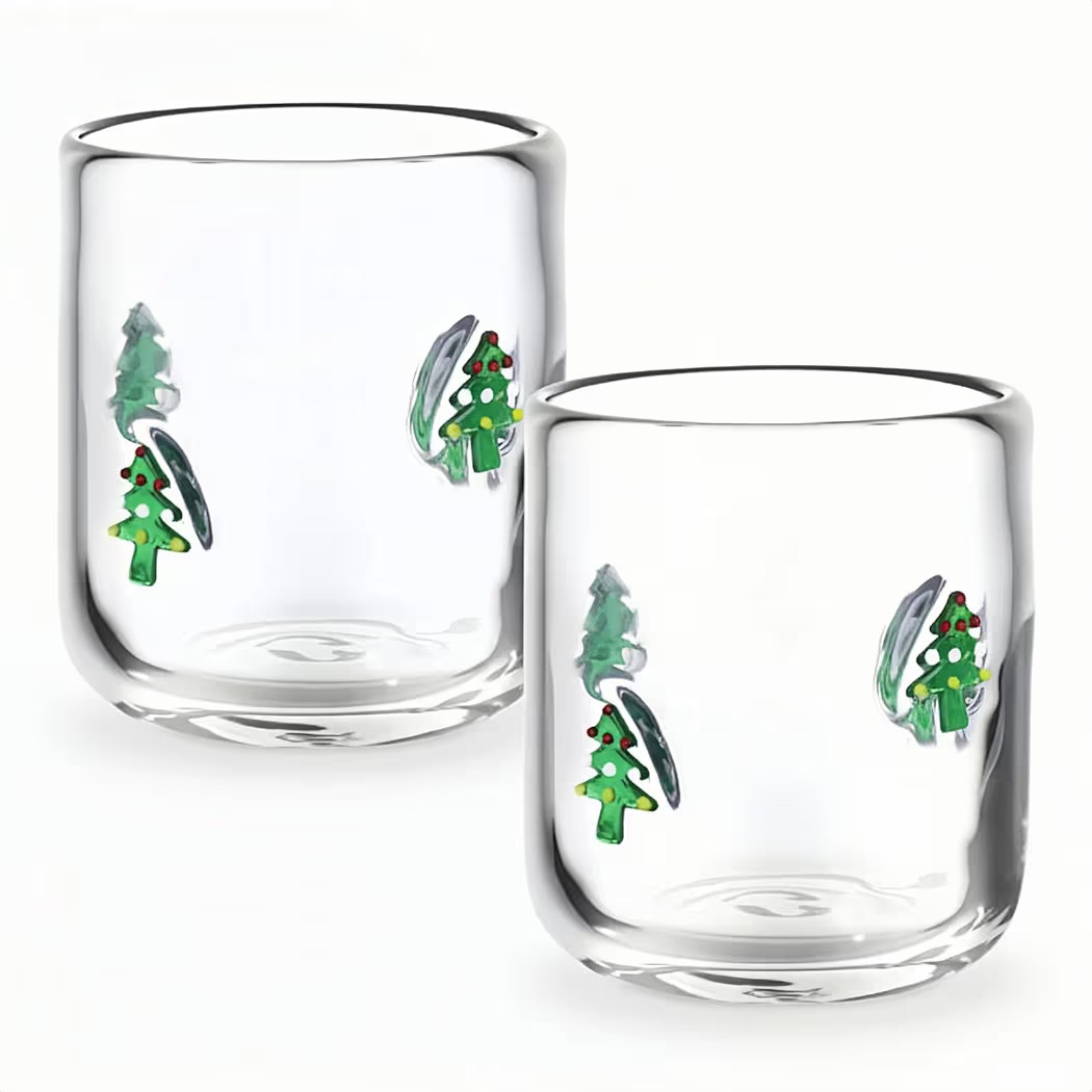 Christmas Icon Juice Glasses, 14oz Green Christmas Tree Icon Stemless Wine Drinking Juice Glass C... | Amazon (US)