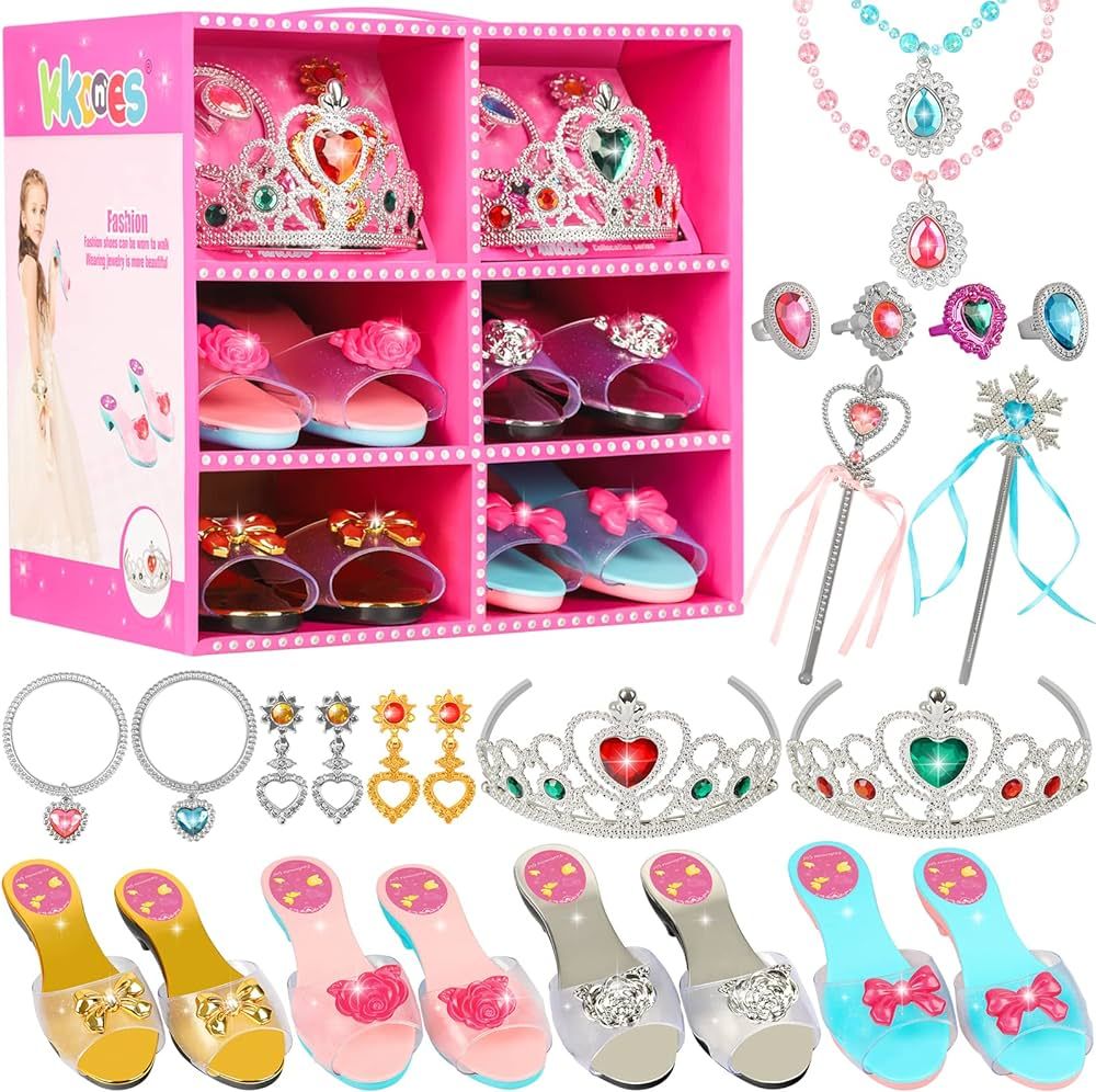 Princess Jewelry Boutique Dress Up and Elegant Shoe(4 Pairs of Girls Heels Shoes),Role Play Fashi... | Amazon (US)