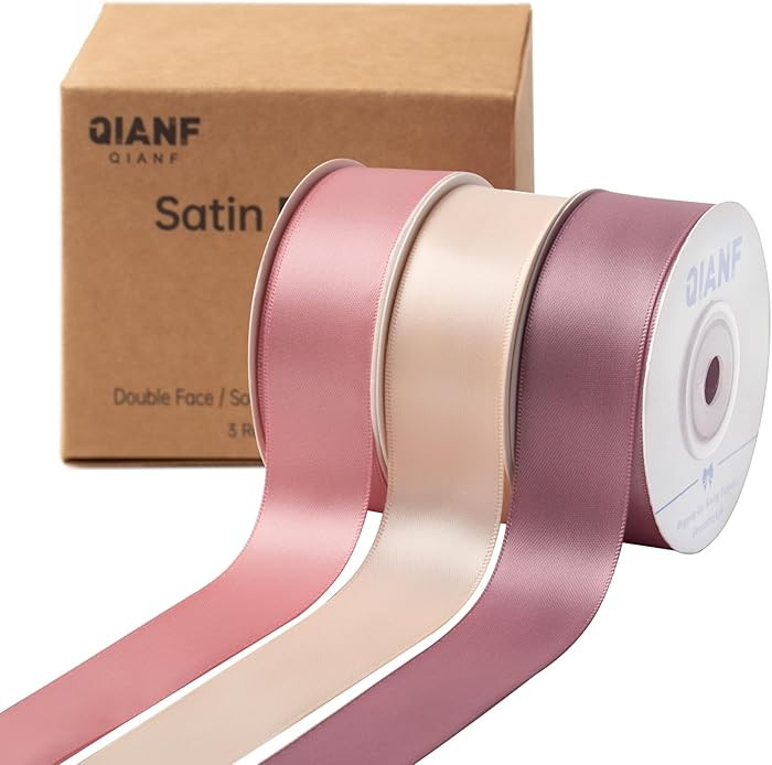 Dusty Rose Double Face Satin Ribbon 1 Inch x 45 Yards Champagne Pink/Rose Gold/Mauve Fabric Ribbo... | Amazon (US)