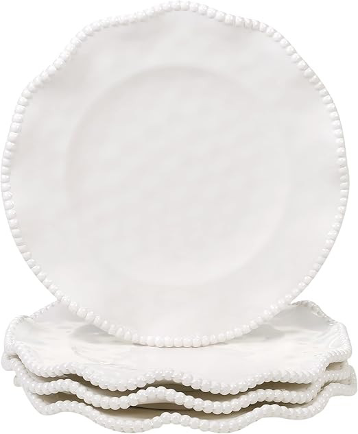 Perlette Cream Beaded Salad Plates - Set of 4, 9" Chic Melamine Dinnerware, Unbreakable & Elegant... | Amazon (US)