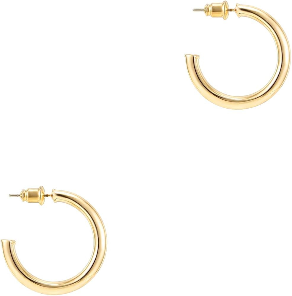 PAVOI 14K Gold Plated Hoop Earrings For Women | 2mm Thick Infinity Gold Hoops Women Earrings | Go... | Amazon (US)