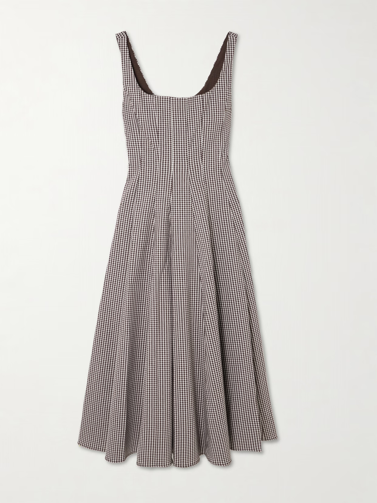 STAUD - Wells Pleated Gingham Poplin Midi Dress - Chocolate | NET-A-PORTER (UK & EU)