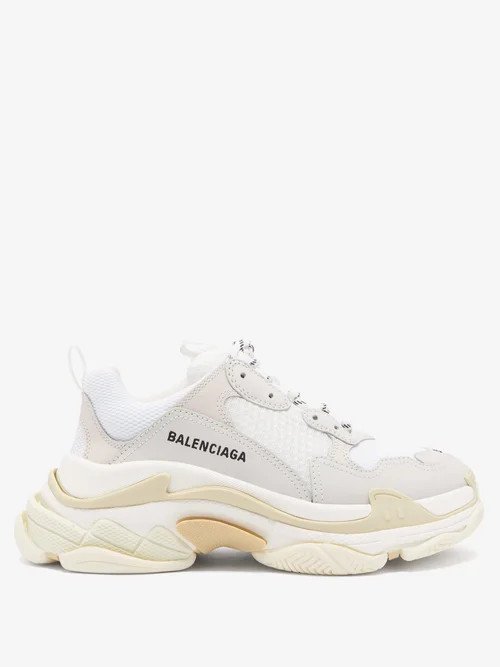 Balenciaga - Triple S Nubuck Trainers - Womens - White | Matches (US)