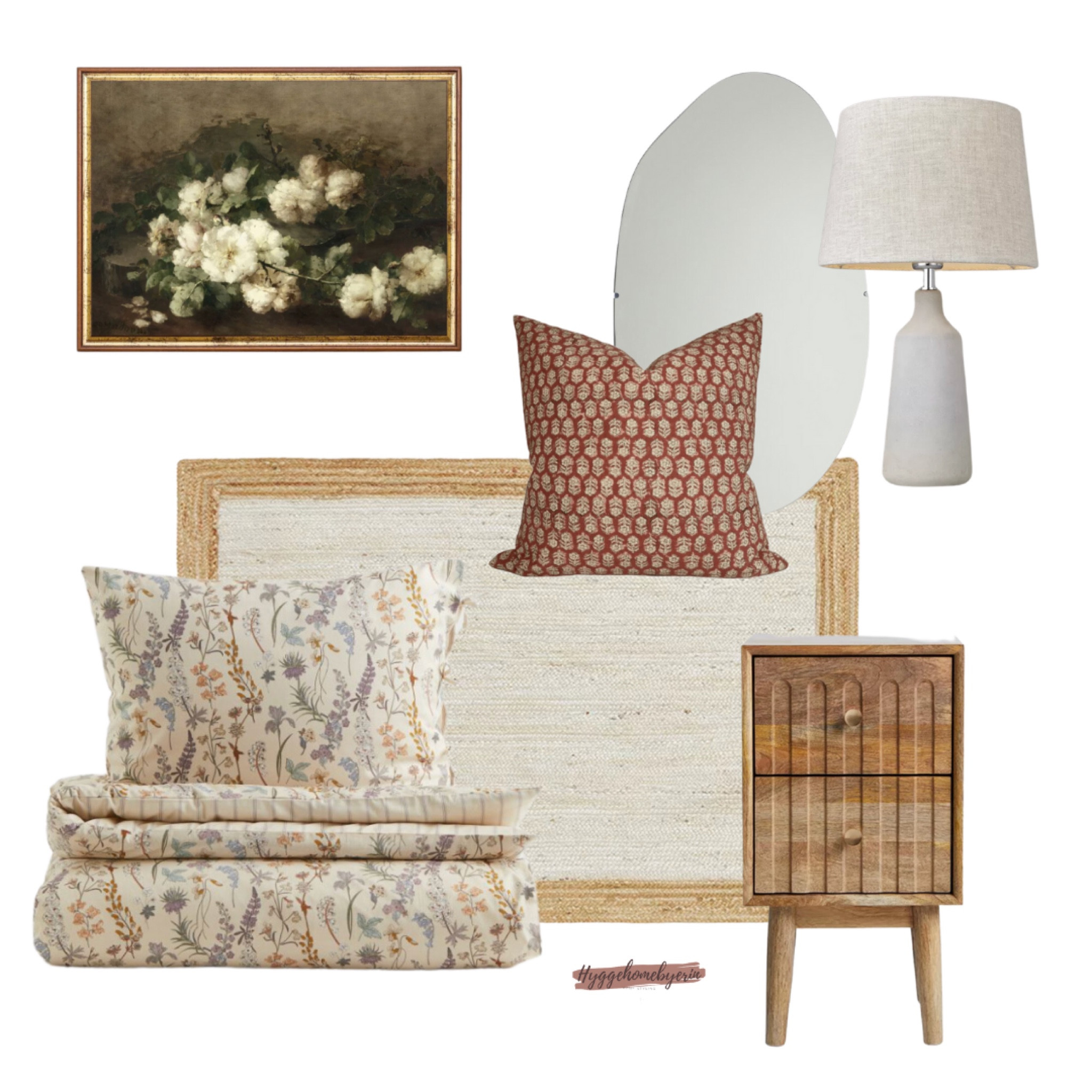 Cottagecore home decor mood board and mock up scheme