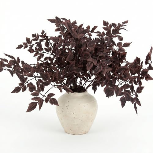 Daynight 8 Pcs Artificial Cimicifuga Plant Leaf Spray Faux Plum Cimicifuga Ramosa Leaf Branch Faux Fall Spray Silk Plants for Autumn Home Halloween Centerpiece Deco (8, Chocolate) | Amazon (US)