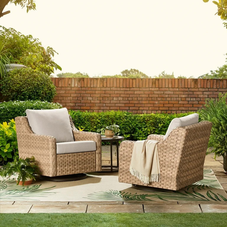 Better Homes & Gardens River Oaks Outdoor 5-Piece Wicker Conversation Set with Patio Cover, Natur... | Walmart (US)