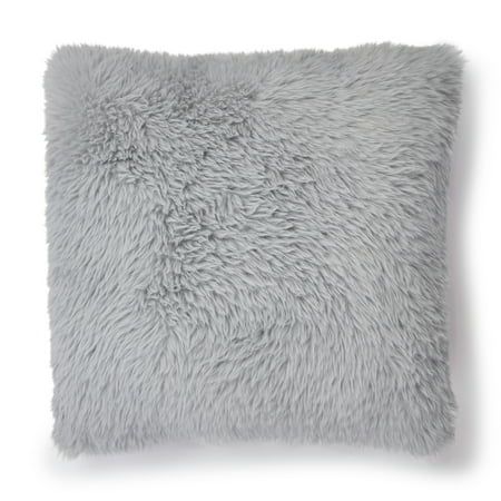 Mainstays High Pile Faux Fur Decorative Pillow 17 x 17 Silver | Walmart (US)